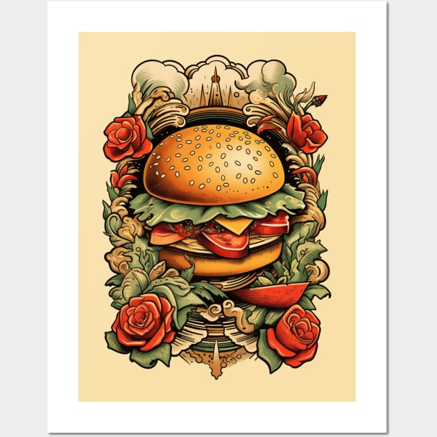 Hamburger Tattoo Wall Art by JunkyDotCom